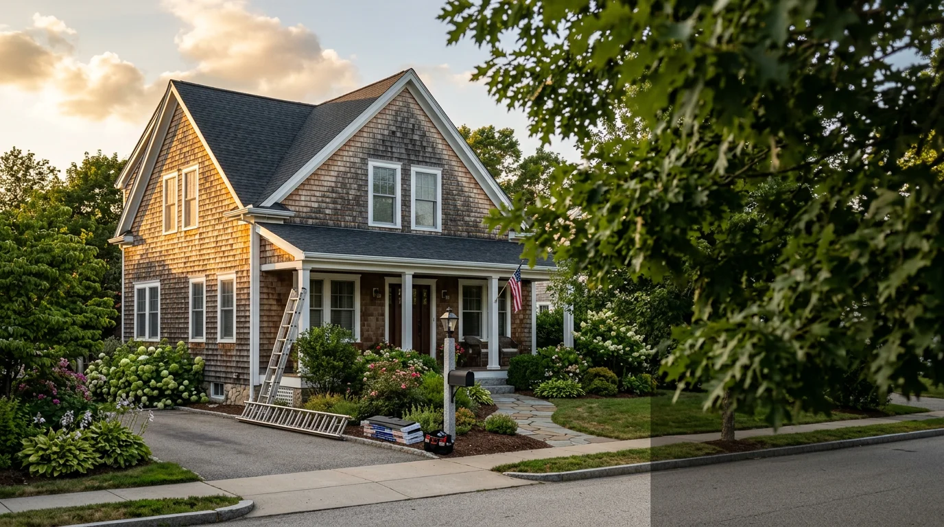 Residential home in New London County with mature landscaping and coastal-style architecture typical of southeastern Connecticut neighborhoods.