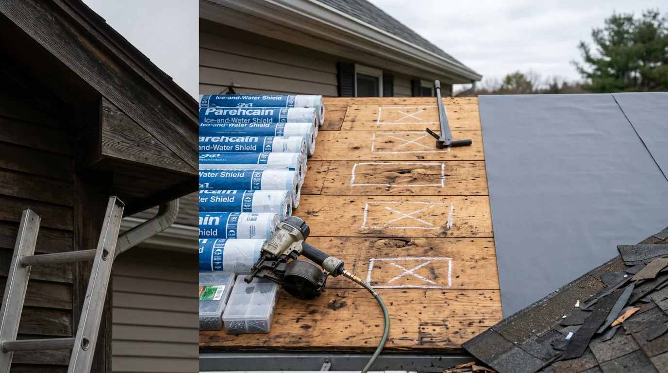 A completed residential roof replacement on a two-story home in New London County, CT, showing new architectural shingles installed over a full decking inspection. Clean roofline with uniform shingle alignment visible from street level against a typical New England sky.